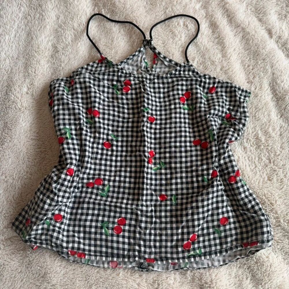 No Boundaries Gingham Cherry Cross Bank Tank Top Size L